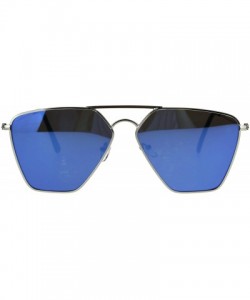 Oval Angular Squared Flat Top Pilots Color Mirror Metal Sunglasses - Silver Blue - CS186C2LT0L $10.53