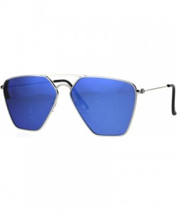 Oval Angular Squared Flat Top Pilots Color Mirror Metal Sunglasses - Silver Blue - CS186C2LT0L $10.53