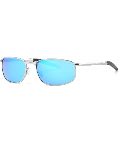 Rectangular Polarized Sunglasses Unisex Rectangle Alloy Frame Fishing Sun Glasses K0535 - Silver&blue - CI1800HI4MO $11.84