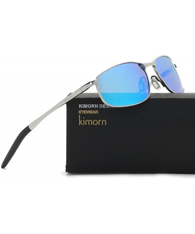 Rectangular Polarized Sunglasses Unisex Rectangle Alloy Frame Fishing Sun Glasses K0535 - Silver&blue - CI1800HI4MO $11.84