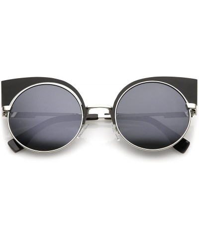 Cat Eye Women's Metal Frame Cutout Round Cat Eye Sunglasses 54mm - Black-silver / Smoke - C717YOUW3N2 $15.66