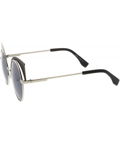 Cat Eye Women's Metal Frame Cutout Round Cat Eye Sunglasses 54mm - Black-silver / Smoke - C717YOUW3N2 $15.66