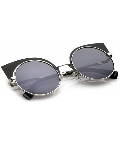 Cat Eye Women's Metal Frame Cutout Round Cat Eye Sunglasses 54mm - Black-silver / Smoke - C717YOUW3N2 $15.66