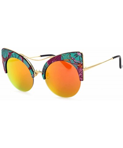 Rimless Cat Eye Sunglasses Retro Eyewear Half frame eyeglasses for Men women - Green Red - CG18EQG58AO $11.79