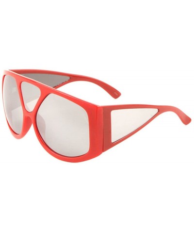 Rectangular Oversized Flat Top Bug Eye Shield Sunglasses w/Side Lenses - Red Frame - C418ESZ4UAA $12.07