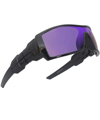 Sport Sports Shield Sunglasses for Men Women 8033 - Black/Bluish Violet - CZ192X58XUY $21.22