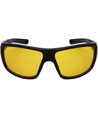 Wrap Night Driving Lens Sunglasses with Square Aviators Wrap Semi-Rimless Sports - Sports-black - CV1884ZD4SG $14.00