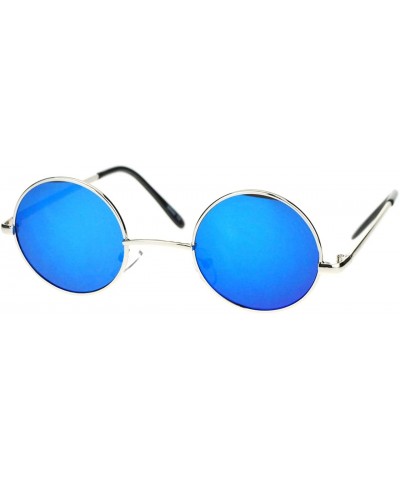 Round John Lennon Iconic Small Round Circle Lens Mirrored Mirror Hippie Sunglasses Silver Blue - CW11YW4YFML $8.57