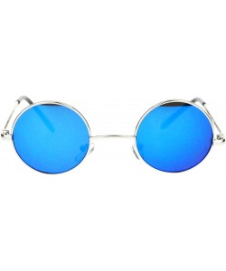 Round John Lennon Iconic Small Round Circle Lens Mirrored Mirror Hippie Sunglasses Silver Blue - CW11YW4YFML $8.57