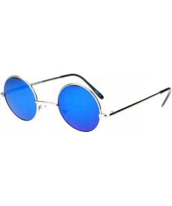 Round John Lennon Iconic Small Round Circle Lens Mirrored Mirror Hippie Sunglasses Silver Blue - CW11YW4YFML $8.57