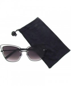 Cat Eye Double Wire Metal Cat Eye Designer Sunglasses - Matt Black Gradient Smoke Lens - CY18QINEQY9 $11.56