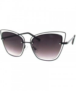 Cat Eye Double Wire Metal Cat Eye Designer Sunglasses - Matt Black Gradient Smoke Lens - CY18QINEQY9 $11.56