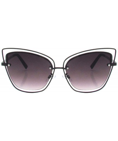 Cat Eye Double Wire Metal Cat Eye Designer Sunglasses - Matt Black Gradient Smoke Lens - CY18QINEQY9 $11.56