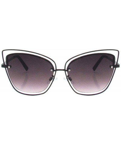 Cat Eye Double Wire Metal Cat Eye Designer Sunglasses - Matt Black Gradient Smoke Lens - CY18QINEQY9 $11.56