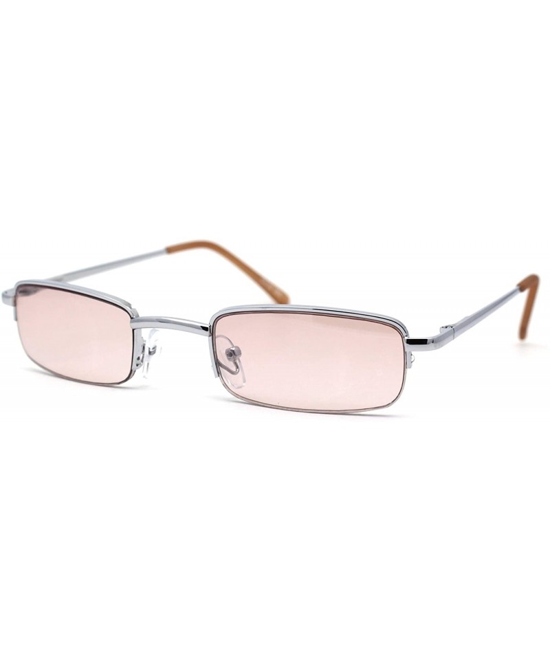 Rectangular Mens Half Metal Rim Dad Shade Small Rectangle Sunglasses - Silver Peach - CB19623XUKG $13.86