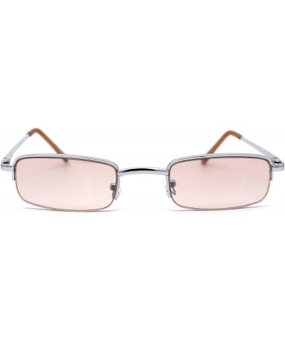 Rectangular Mens Half Metal Rim Dad Shade Small Rectangle Sunglasses - Silver Peach - CB19623XUKG $13.86