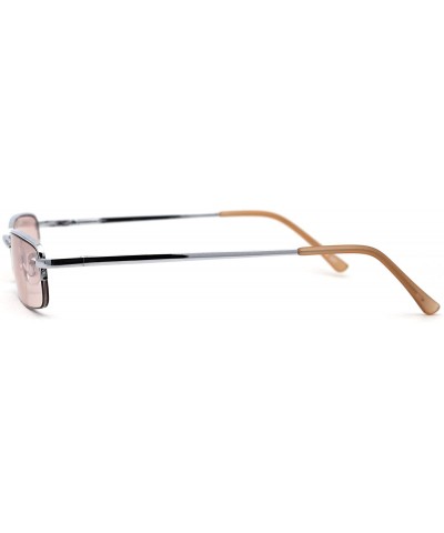 Rectangular Mens Half Metal Rim Dad Shade Small Rectangle Sunglasses - Silver Peach - CB19623XUKG $13.86