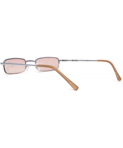 Rectangular Mens Half Metal Rim Dad Shade Small Rectangle Sunglasses - Silver Peach - CB19623XUKG $13.86