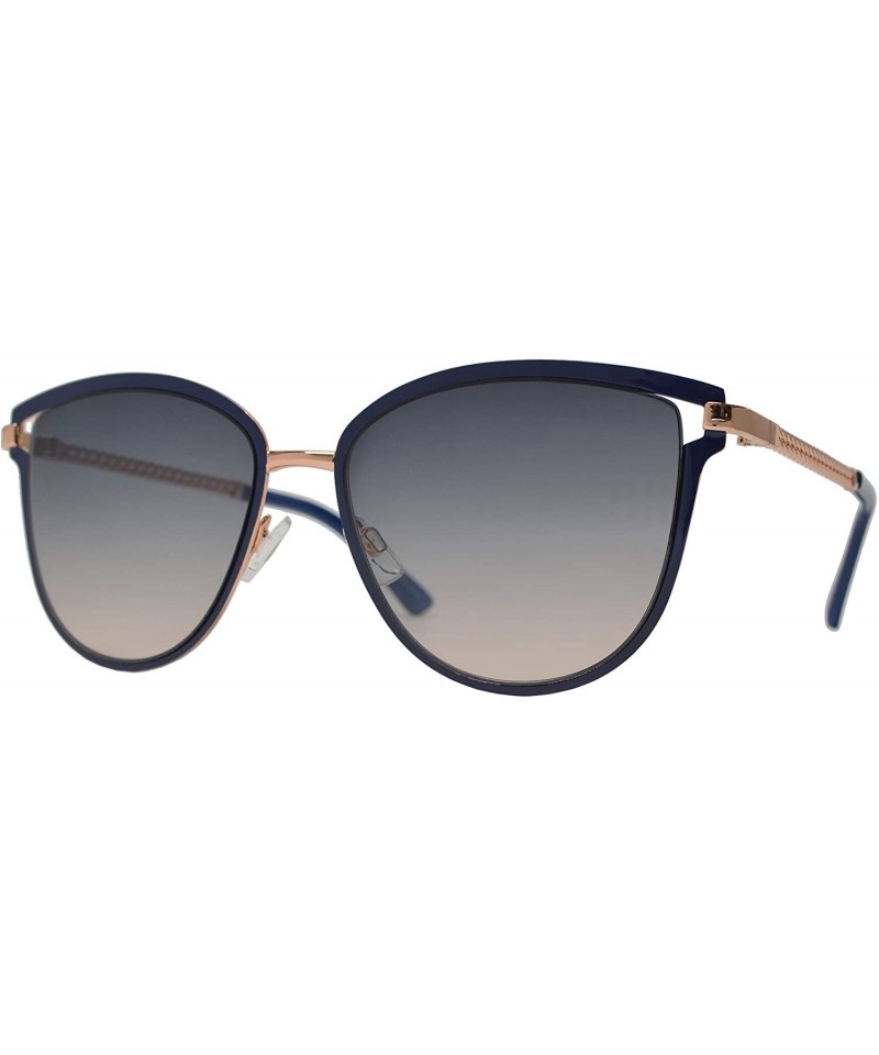 Oval Fashion Oval Sunglasses with Chain Link Temple for Women - Navy Blue + Light Gradient - C6196WWHX5G $17.08