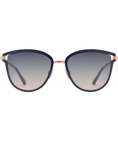 Oval Fashion Oval Sunglasses with Chain Link Temple for Women - Navy Blue + Light Gradient - C6196WWHX5G $17.08