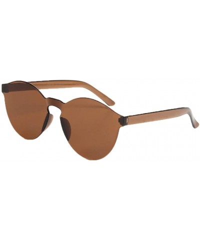 Wrap Designer Style Sunglasses Frameless Transparent Glasses Candy Color Couple Sunglasses - Brown - CI18TN6SHHW $18.34