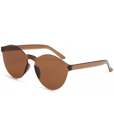 Wrap Designer Style Sunglasses Frameless Transparent Glasses Candy Color Couple Sunglasses - Brown - CI18TN6SHHW $6.67