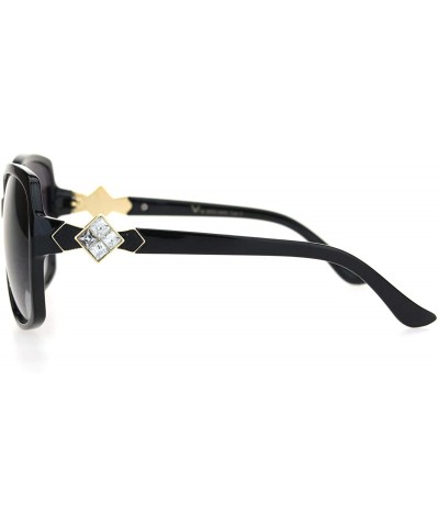 Square Womens Square Art Deco Rhinestone Jewel Butterfly Plastic Sunglasses - Black Smoke - CQ18OQWYYNI $14.70