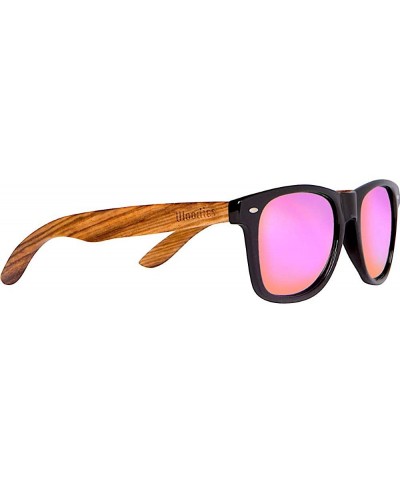 Semi-rimless Zebra Wood Sunglasses with Mirror Polarized Lens for Men and Women - Pink - CP187ELMYL5 $23.51