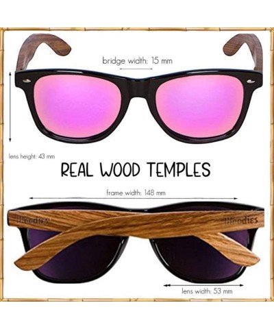Semi-rimless Zebra Wood Sunglasses with Mirror Polarized Lens for Men and Women - Pink - CP187ELMYL5 $23.51