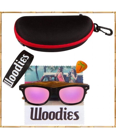 Semi-rimless Zebra Wood Sunglasses with Mirror Polarized Lens for Men and Women - Pink - CP187ELMYL5 $23.51