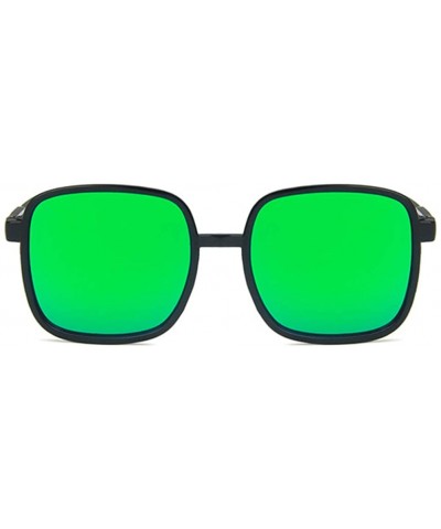 Square Unisex Sunglasses Fashion Bright Black Grey Drive Holiday Square Non-Polarized UV400 - Bright Black Green - CY18RKGA7Q...