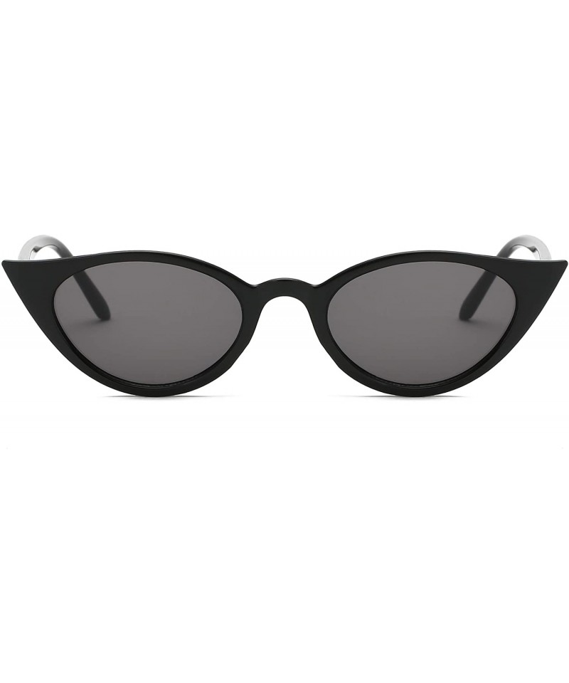 Cat Eye Women Vintage Cat Eye Sunglasses Retro Small Oval Lens UV400 - Black - CQ19242I552 $10.37