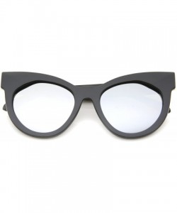 Cat Eye Women's Oversize Chunky Frame Iridescent Lens Cat Eye Sunglasses 55mm - Black / Silver Mirror - CU12I21QZ0J $9.65