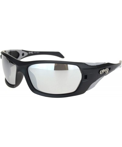Oval Sunglasses Mens Wrap Around Oval Rectangular Bikers Shades UV 400 - Black Grey (Silver Mirror) - CC194AMH085 $22.89