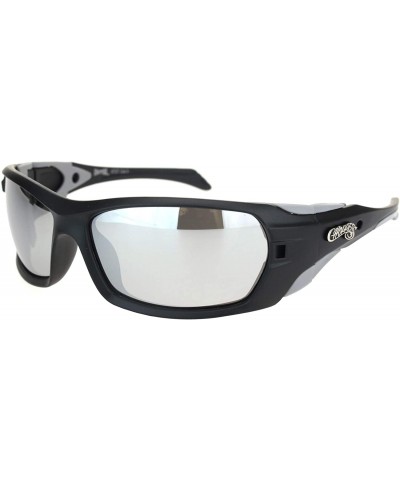 Oval Sunglasses Mens Wrap Around Oval Rectangular Bikers Shades UV 400 - Black Grey (Silver Mirror) - CC194AMH085 $10.86