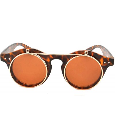 Square Classic Small Retro Steampunk Circle Flip Up Glasses/Sunglasses Cool Retro New Model - V2 Matte Tort/Brown - C717AYSGW...