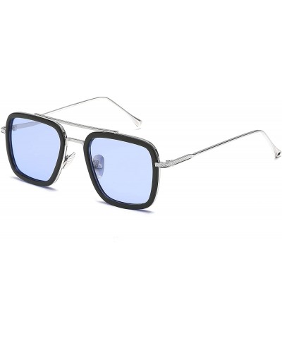 Shield Retro Pilot Sunglasses Square Metal Frame for Men Women Sunglasses Classic Downey Tony Stark Gradient Lens - CY18AN4S0...