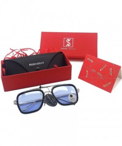 Shield Retro Pilot Sunglasses Square Metal Frame for Men Women Sunglasses Classic Downey Tony Stark Gradient Lens - CY18AN4S0...