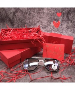 Shield Retro Pilot Sunglasses Square Metal Frame for Men Women Sunglasses Classic Downey Tony Stark Gradient Lens - CY18AN4S0...