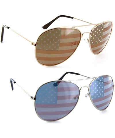Aviator American Flag Aviator Sunglasses Glasses Gift Set - Gold and Silver - CS11LT2ALO9 $20.87
