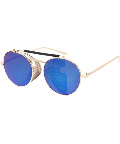 Round Heritage Modern"Side Shield 3.0" Wired Frame Sunglasses - Blue - C018GYU8QRA $10.14
