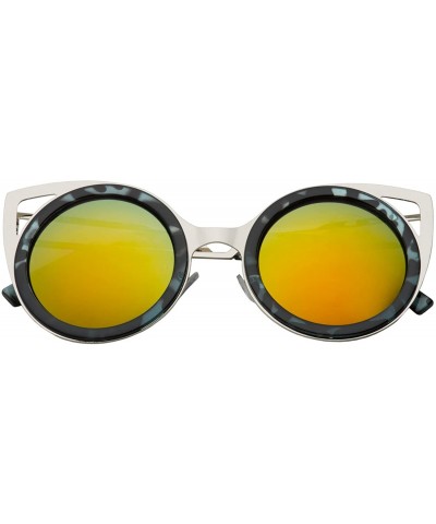 Cat Eye Women's Oversized Round Metal Tip Cat Eye Sunglasses Shades - Green Tortoise - Sun Mirror - C512EPM97IB $10.79