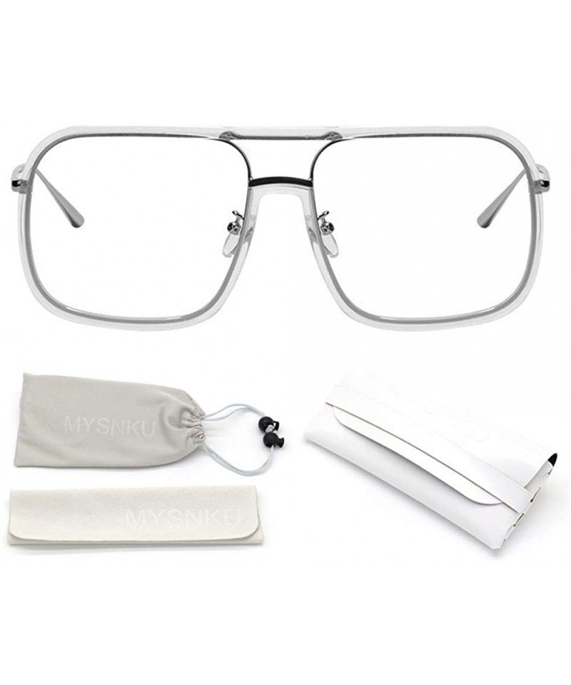 Oversized Oversized Square Frame Men and Women Fashion Flat Mirror Non-prescription Resistance to Radiation Eyeglasses - CI18...