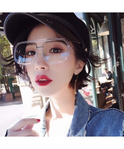 Oversized Oversized Square Frame Men and Women Fashion Flat Mirror Non-prescription Resistance to Radiation Eyeglasses - CI18...