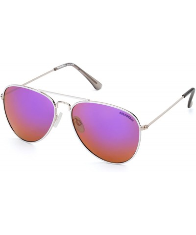 Oval Linno Classic Aviator Sunglasses Metal Frame Mirror Lens Sunglasses 100% UV Protection - Purple - CP18LRZ6ZYY $12.30