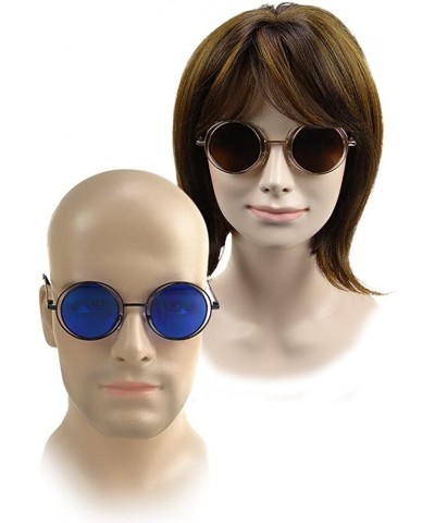 Round Retro Round Circle Sunglasses with Double Metal Hoops Lennon - Gold With Brown - CQ12GHIKF4L $14.01