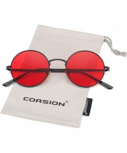 Round Vintage Round Metal Sunglasses John Lennon Style Small Unisex Sun Glasses - A9 Black Frame/Red Lens - C418U2HHGAI $14.18