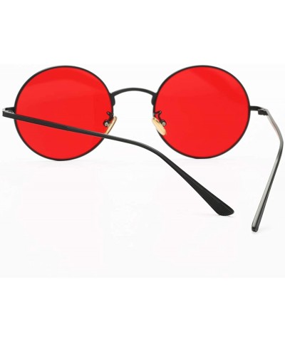 Round Vintage Round Metal Sunglasses John Lennon Style Small Unisex Sun Glasses - A9 Black Frame/Red Lens - C418U2HHGAI $14.18