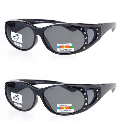 Oversized 2 Pair Polarized Rhinestone Fit Over Wear Over Reading Reader Glasses Sunglasses - Black/Black - CZ18900N862 $20.62
