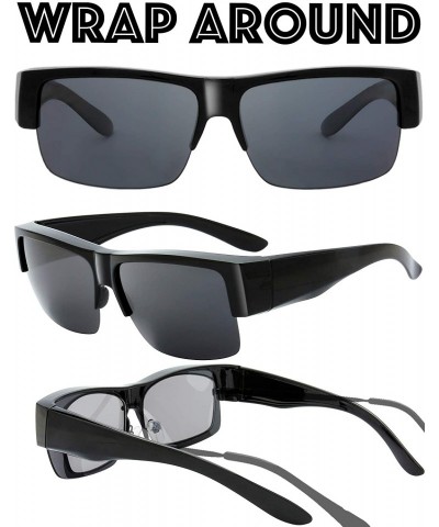 Oversized High definition Polarized Wrap Around Semi-rimless Sunglasses for Prescription Glasses - Gift Box Package - CY18HQ7...